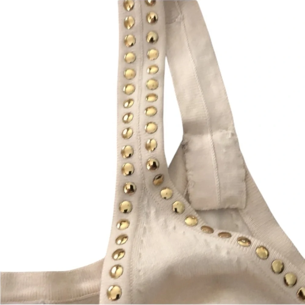 Micheal Kors  XL Ivory knit top sleeveless top Gold Studded super soft